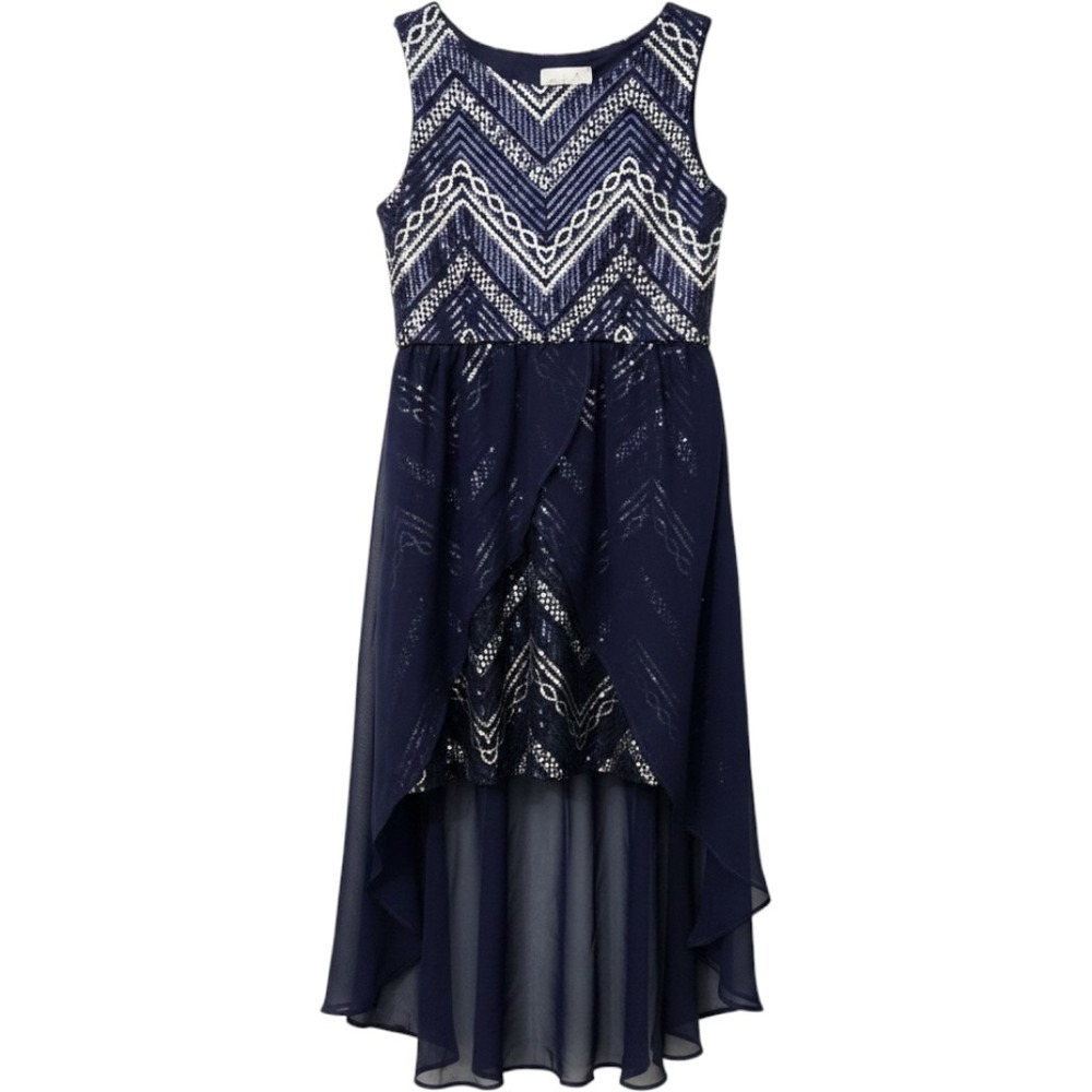 Emily Rose Girls Navy Blue Sequin Chevron High-Low Formal Party Dress Size 10